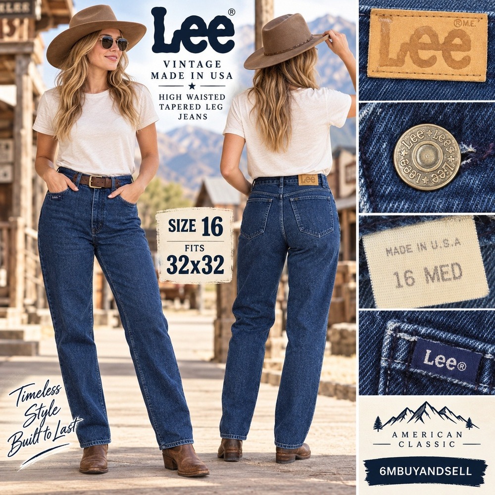 Vintage Lee High Waisted Tapered Leg Jeans Dark Wash Made in USA Size 16 MED